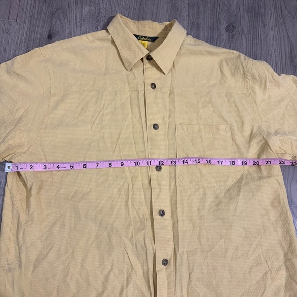 Cabelas Mens LYellow Short Sleeve Button Down Shirt Lightweight Preppy Outdoor - Picture 5 of 9